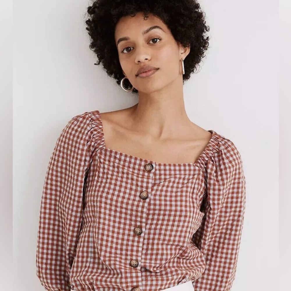 Madewell gingham square neck top